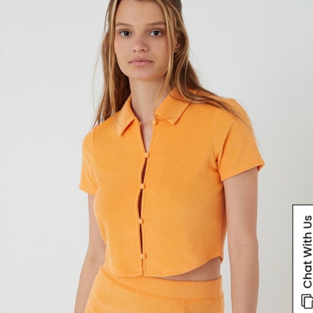Pacsun LA Hearts Lounge Tina Terry Cloth Polo Button Up Crop Top Orange small‎